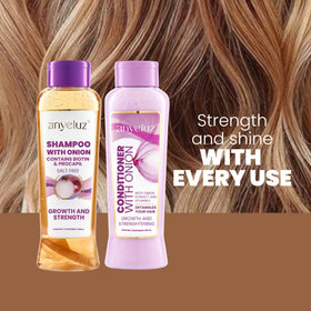 Anyeluz label ingredients detail showing botanicals and biotin for visible strength