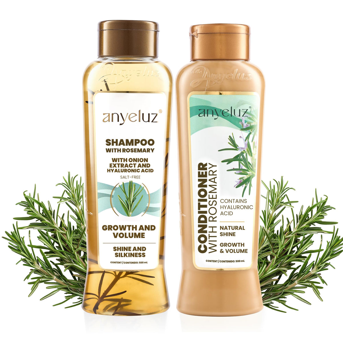 ANYELUZ front packaging showing the shampoo and conditioner for daily hydration