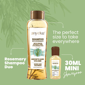 ANYELUZ shampoo staged with travel pouch for easy packing advantage