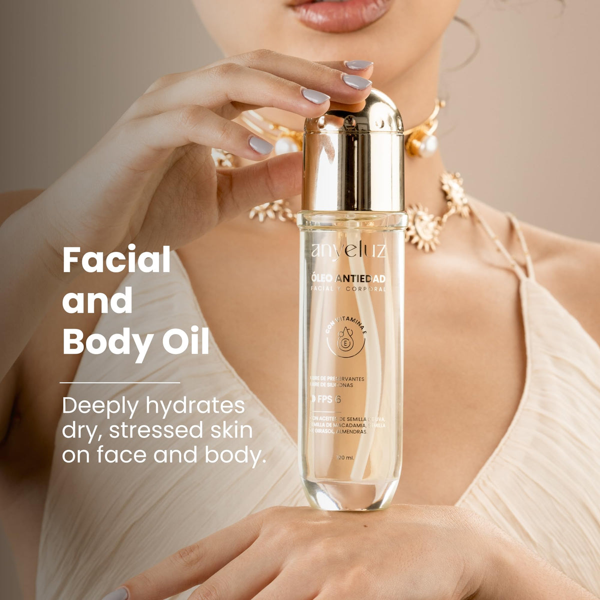 ANYELUZ oil texture close-up drop highlighting lightweight absorption for hydrated skin