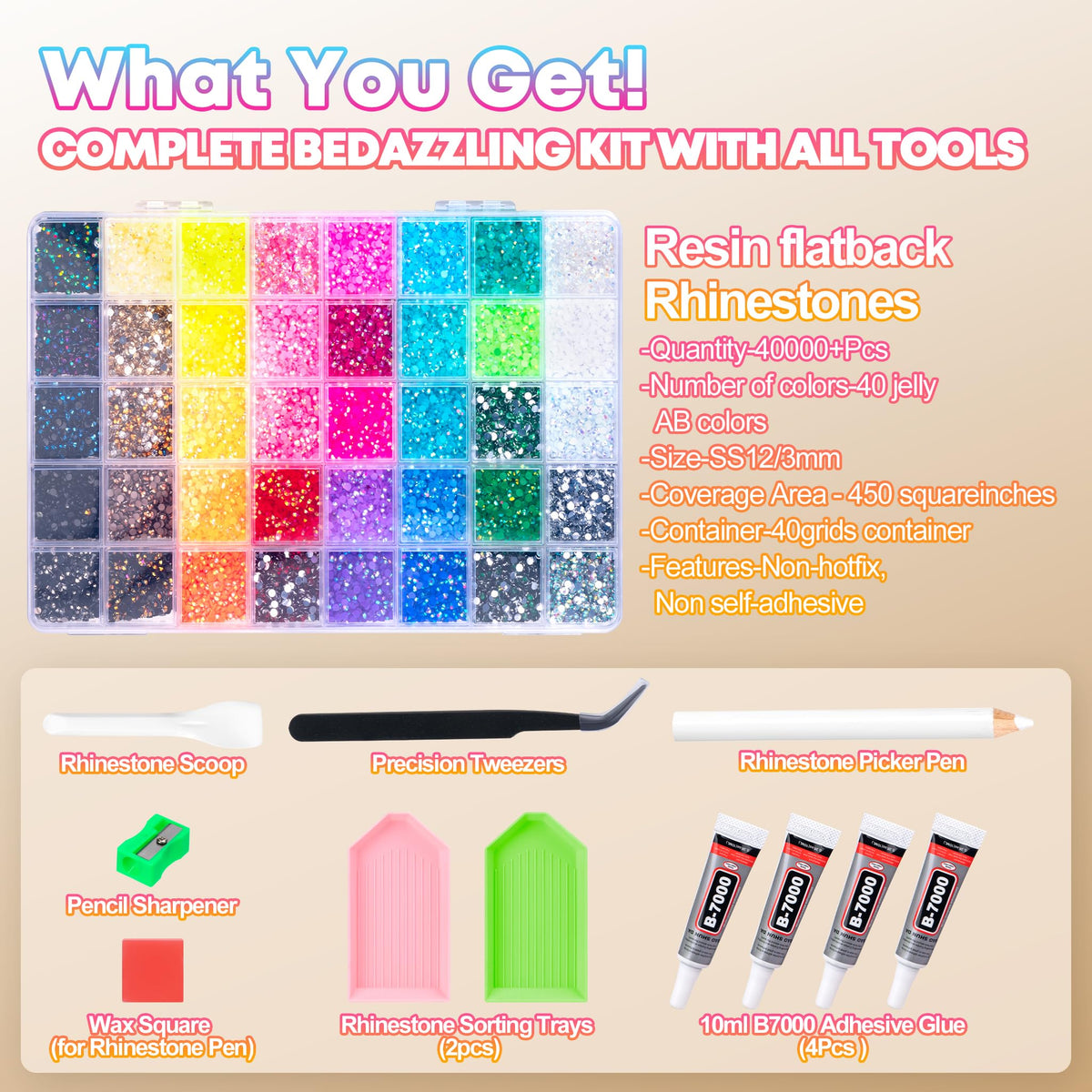 Anytin picker pen tweezers and B7000 glue arranged for precise placement