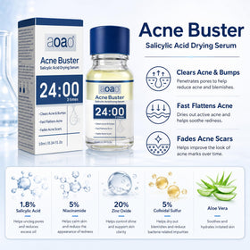 AOAO powder layer close‑up on swab, concentrated drying effect for rapid pimple flattening