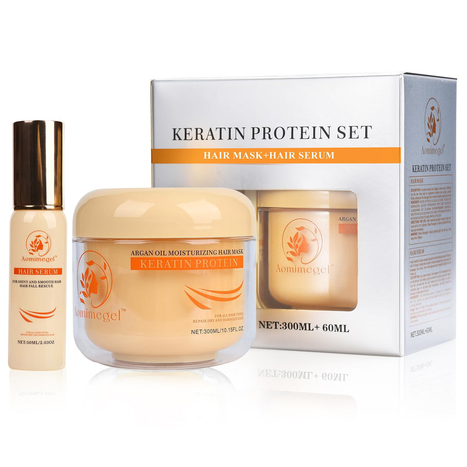 Aomimegel front packaging showing both mask and oil with clear labels and benefits