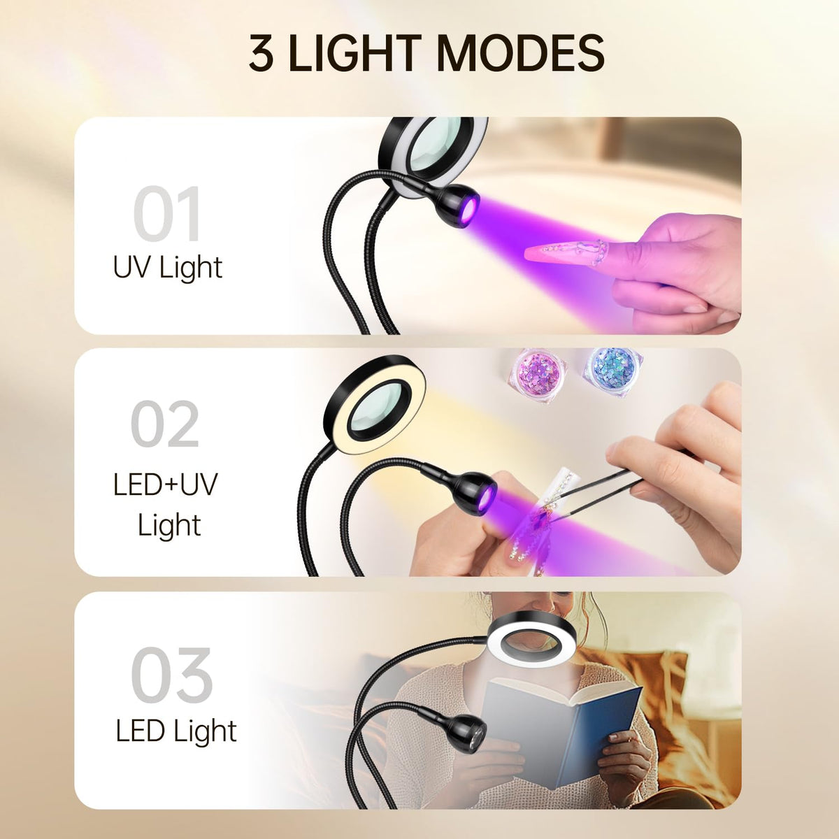 AORAEM purple UV head detail showing LED array for fast gel curing benefit