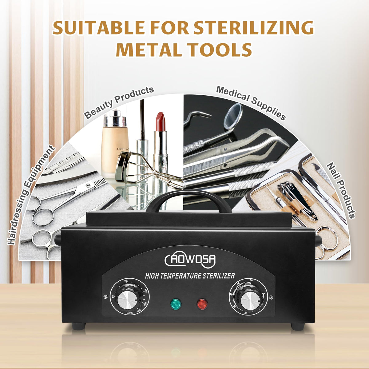 AOWOSA open chamber with stainless-steel tray showing organized tool placement and fast heating