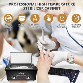 AOWOSA with metal manicure tools inside showing efficient in-cabinet cleaning workflow