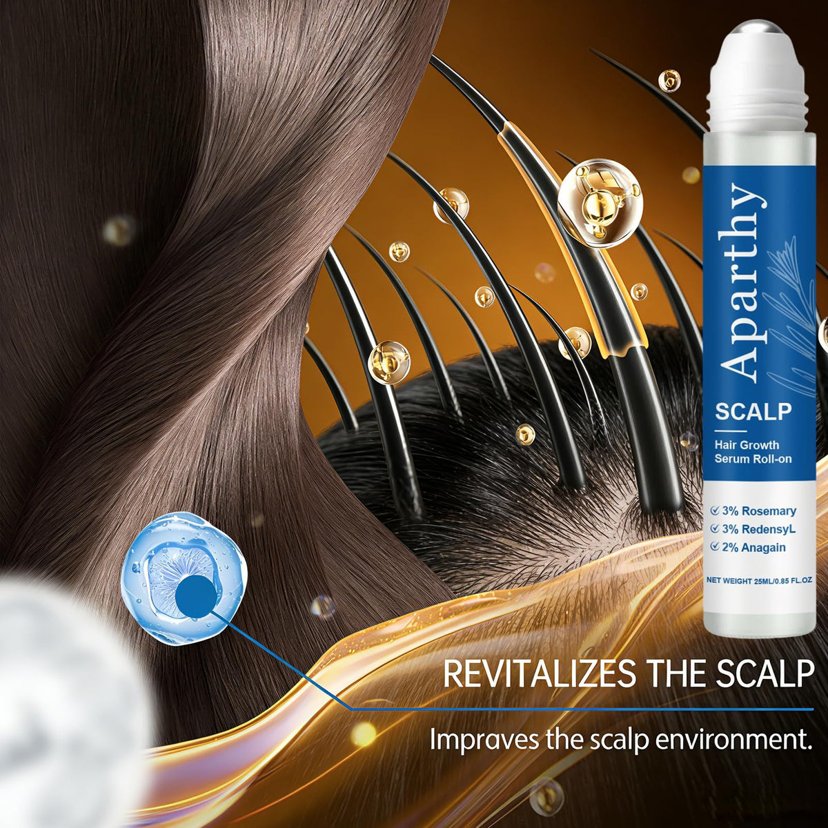 Aparthy being applied to scalp demonstrating targeted application and convenient daily use