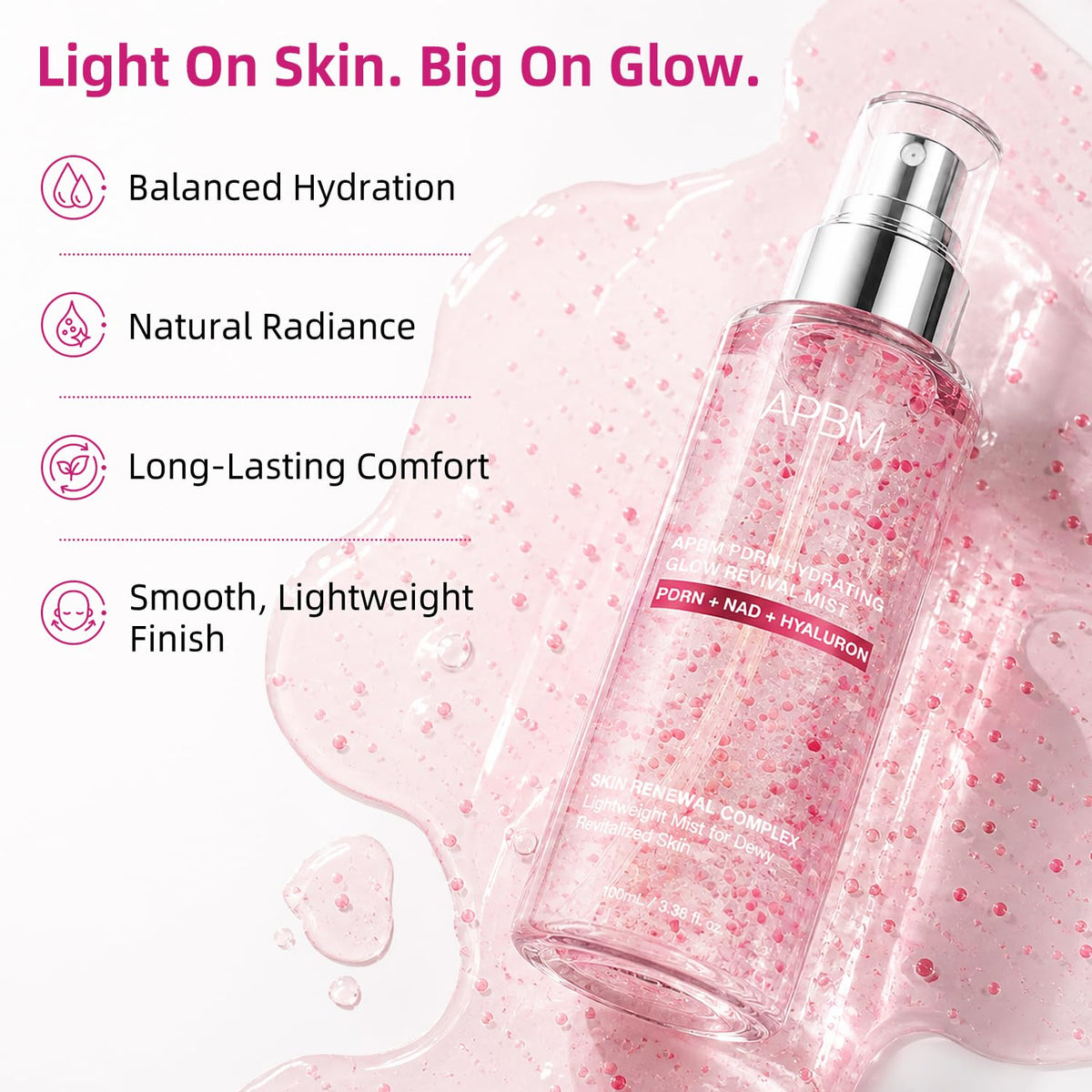 APBM fine mist texture in air demonstrating lightweight, even coverage