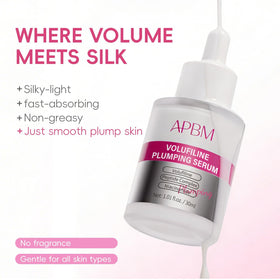APBM label close-up listing Volufiline, niacinamide, peptides for ingredient clarity