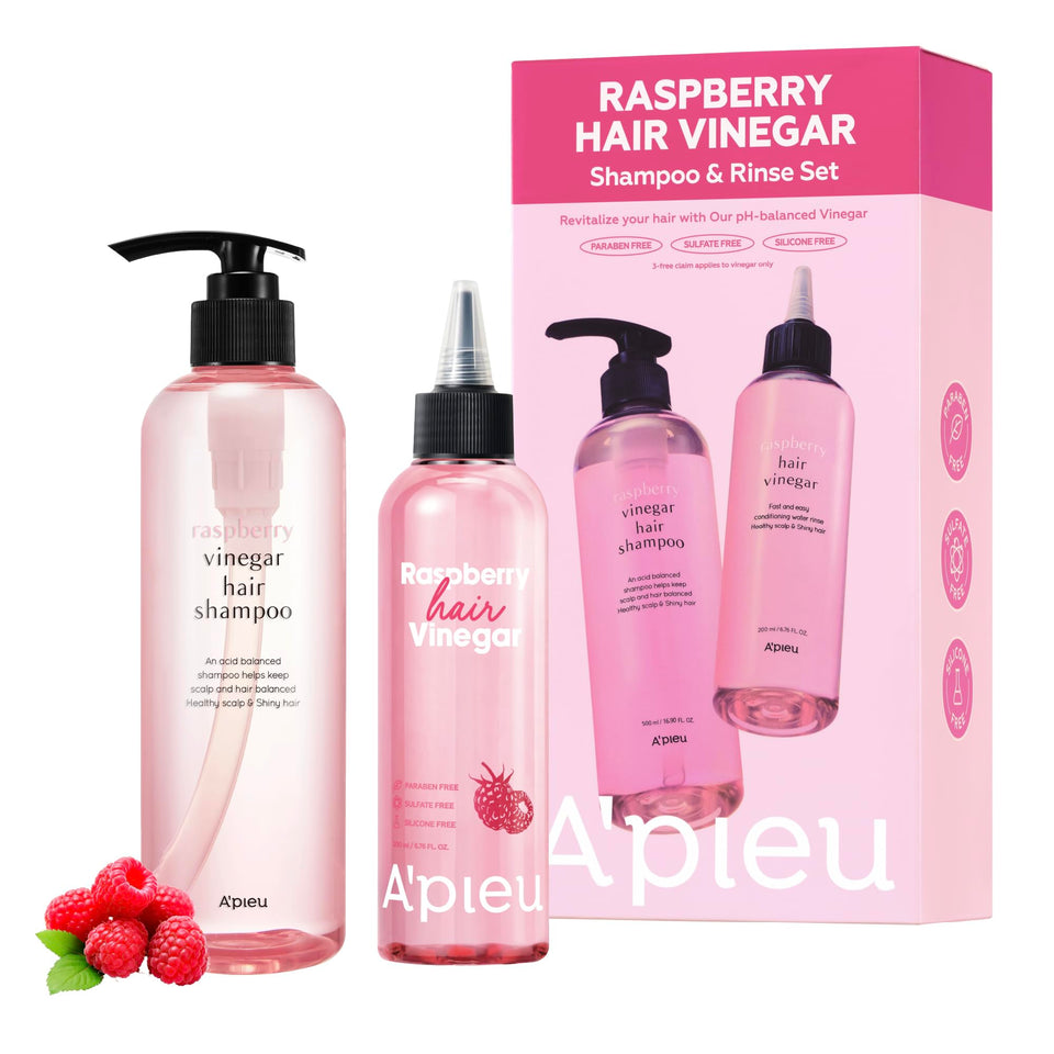 A'PIEU shampoo and rinse set front view showing bottles and packaging for clear routine
