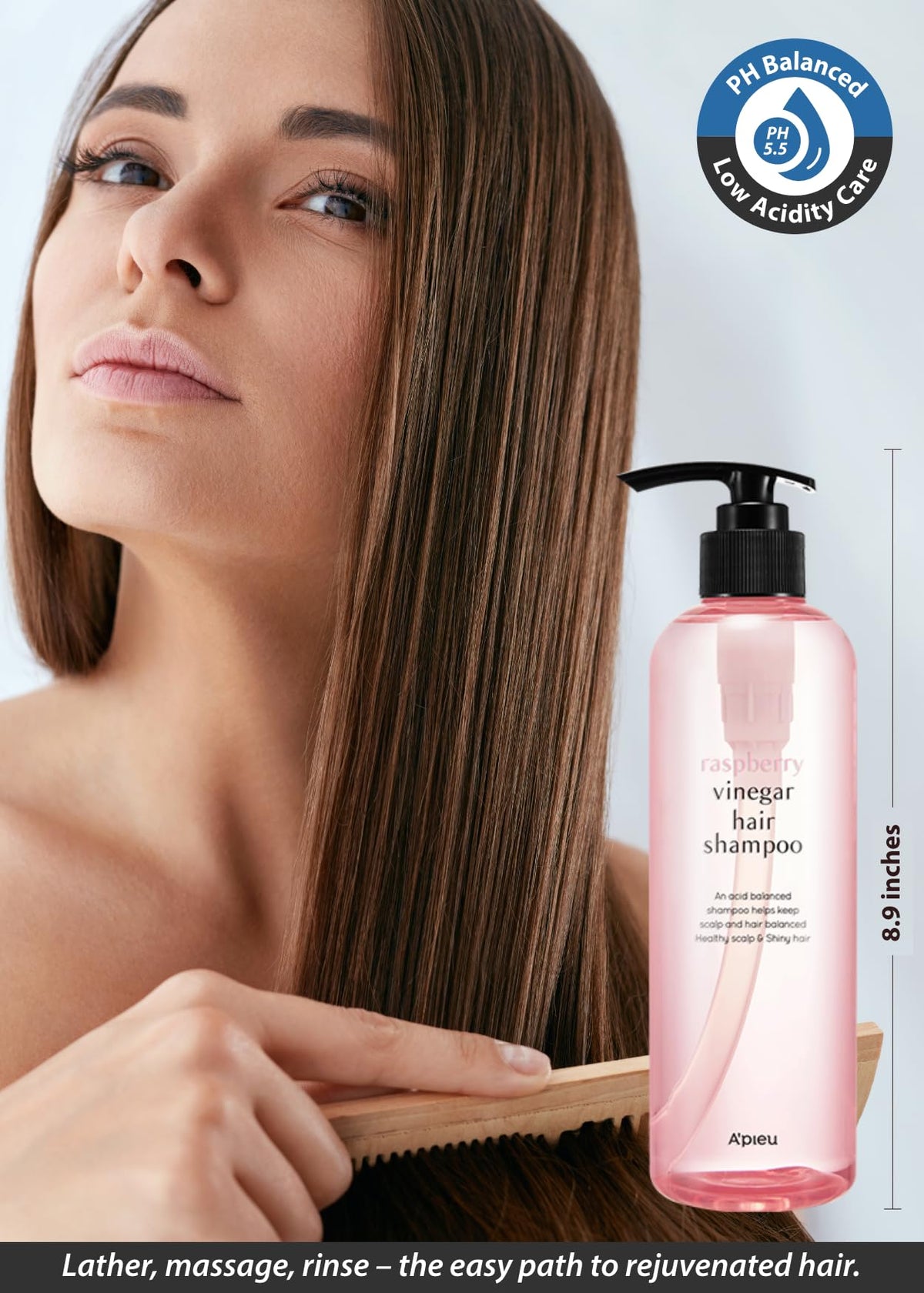 A'PIEU shampoo being rinsed in shower illustrating clarifying action and fresh scalp