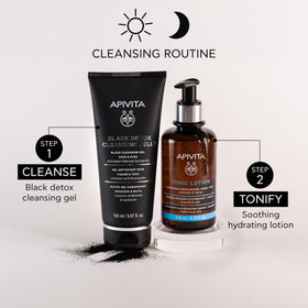 Apivita ingredients label detail, showing activated charcoal and propolis information