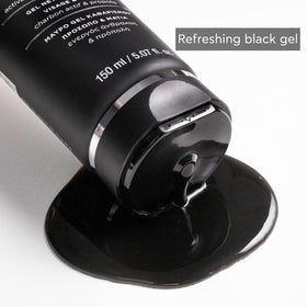 Apivita gel with activated charcoal powder, illustrating purification effect