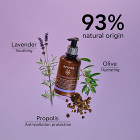 Apivita cleansing foam highlighting olive lavender and propolis ingredient benefits