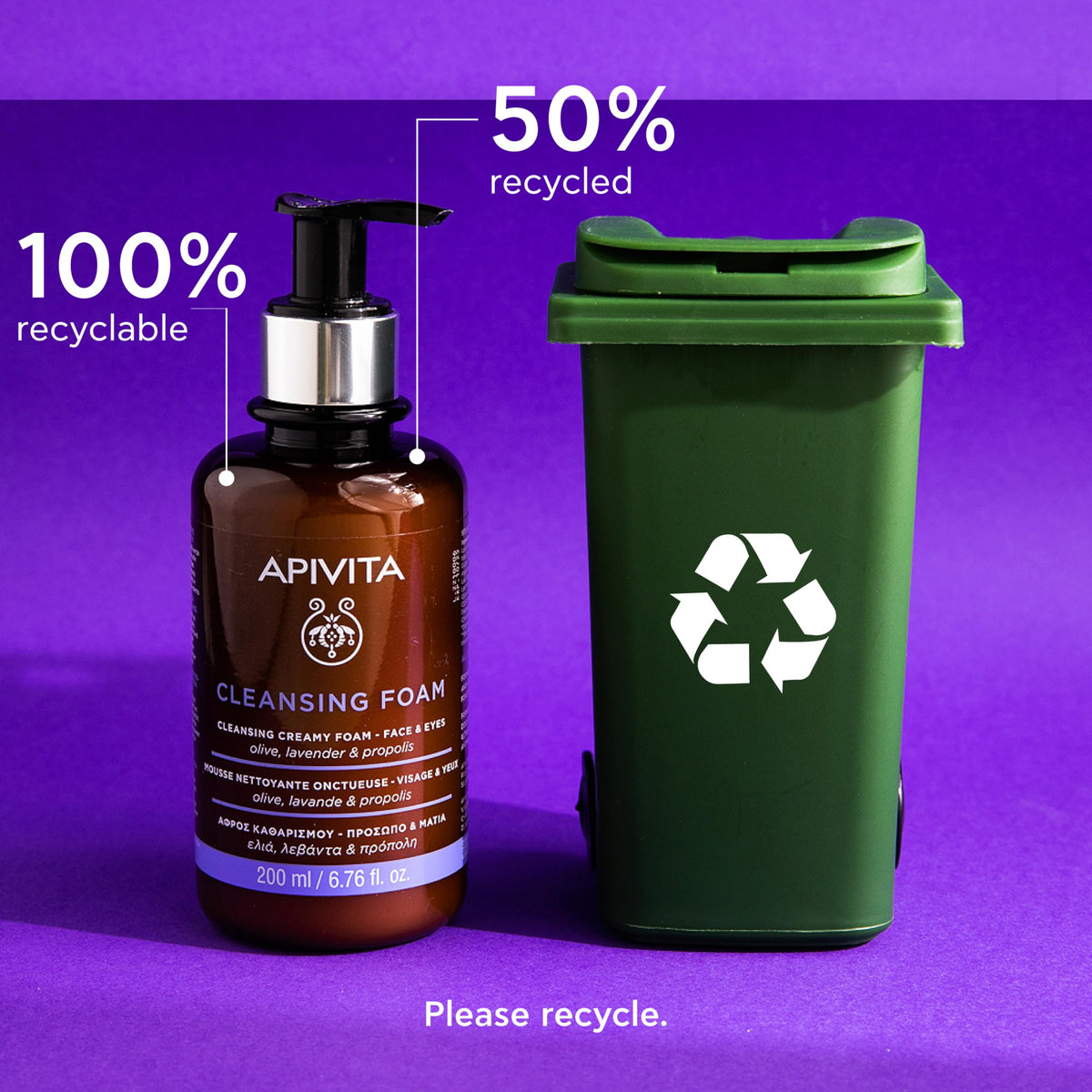 Apivita cleansing foam size and cap detail for scale and secure dispensing