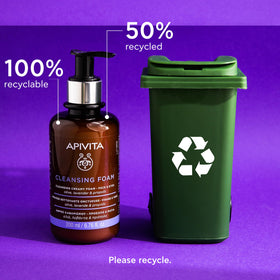 Apivita cleansing foam size and cap detail for scale and secure dispensing