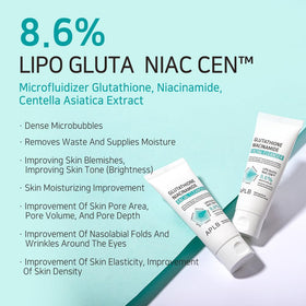 APLB ingredient panel close-up displaying glutathione niacinamide and centella amounts for ingredient transparency