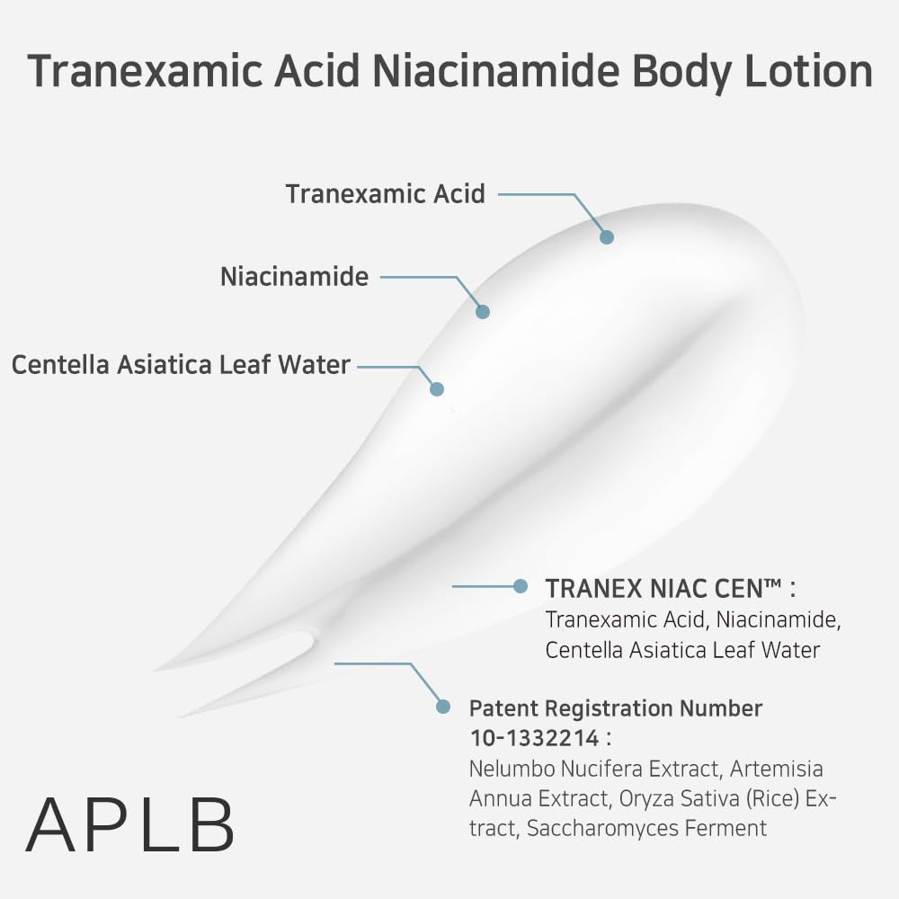 APLB label close-up listing tranexamic acid and niacinamide benefits