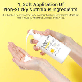 APLB lotion spread on skin surface, shows easy absorption and hydration