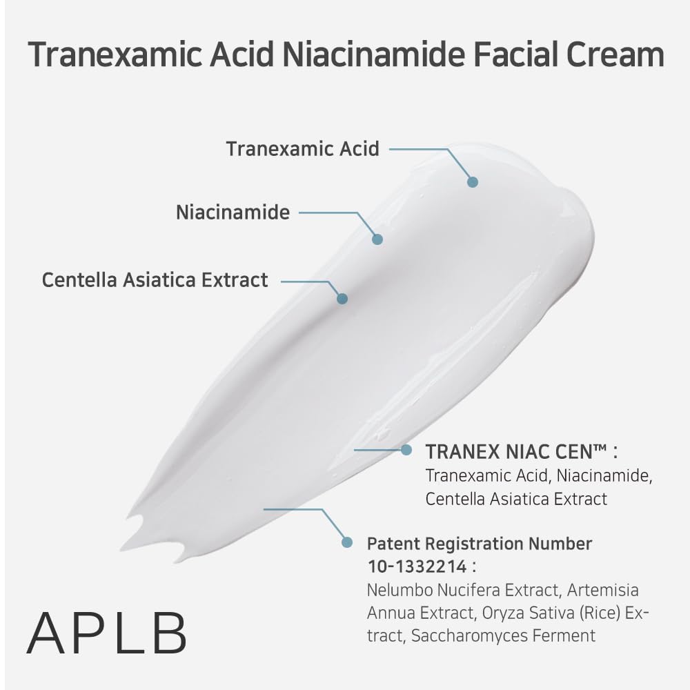APLB product label closeup listing tranexamic acid and niacinamide benefits
