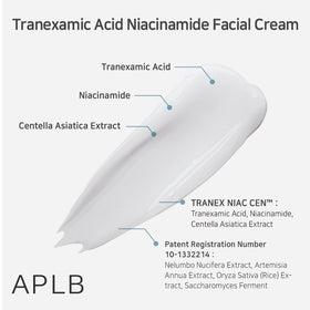 APLB product label closeup listing tranexamic acid and niacinamide benefits