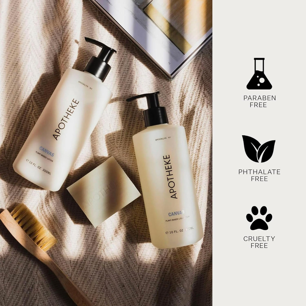 APOTHEKE Canvas bottle on bathroom vanity adding decor and subtle scent to the space