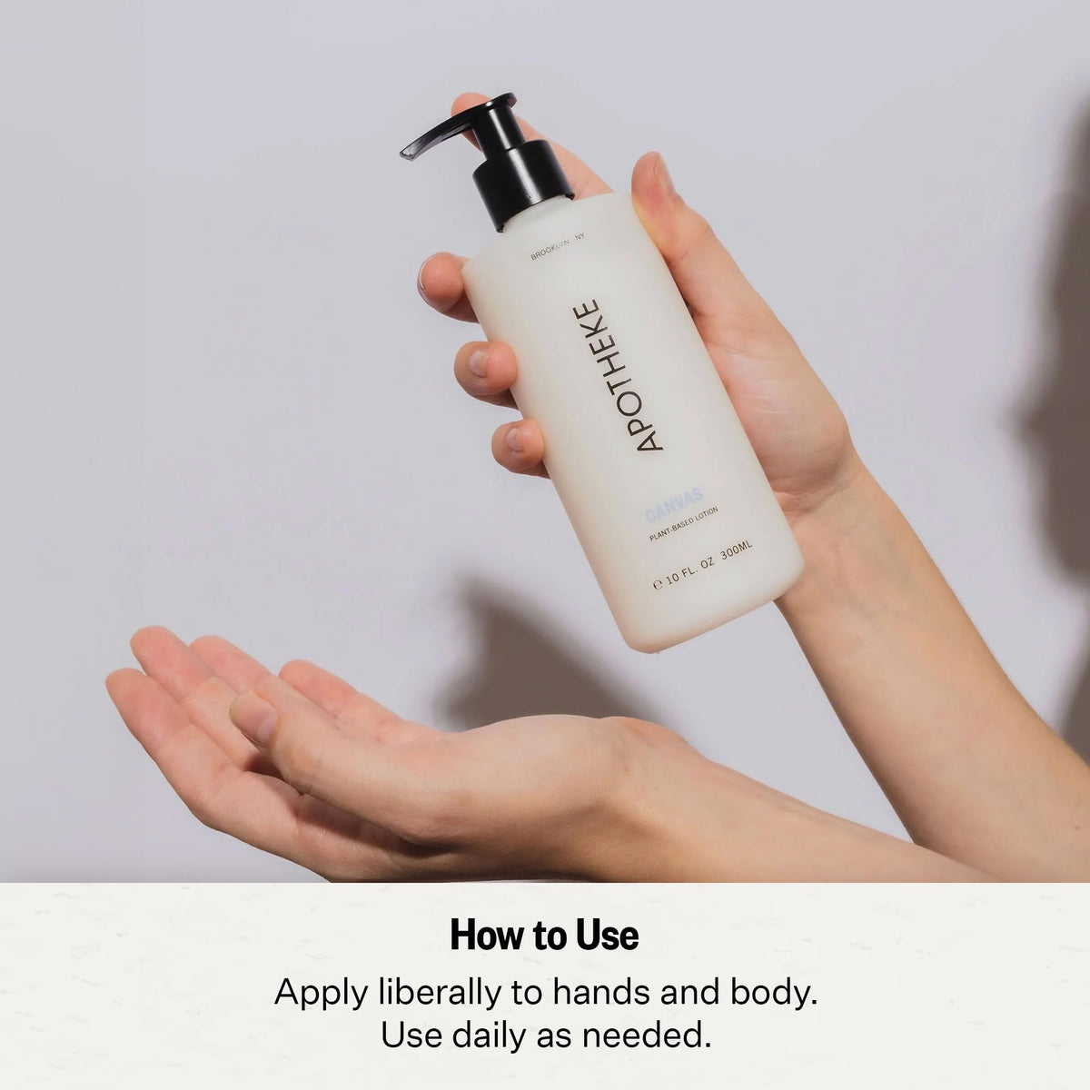 APOTHEKE Canvas being applied to hands showing smooth absorption and softening benefit