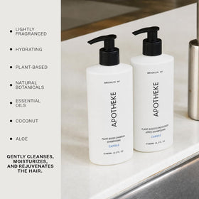 APOTHEKE ingredient display with aloe and botanicals, highlights natural nourishing benefits