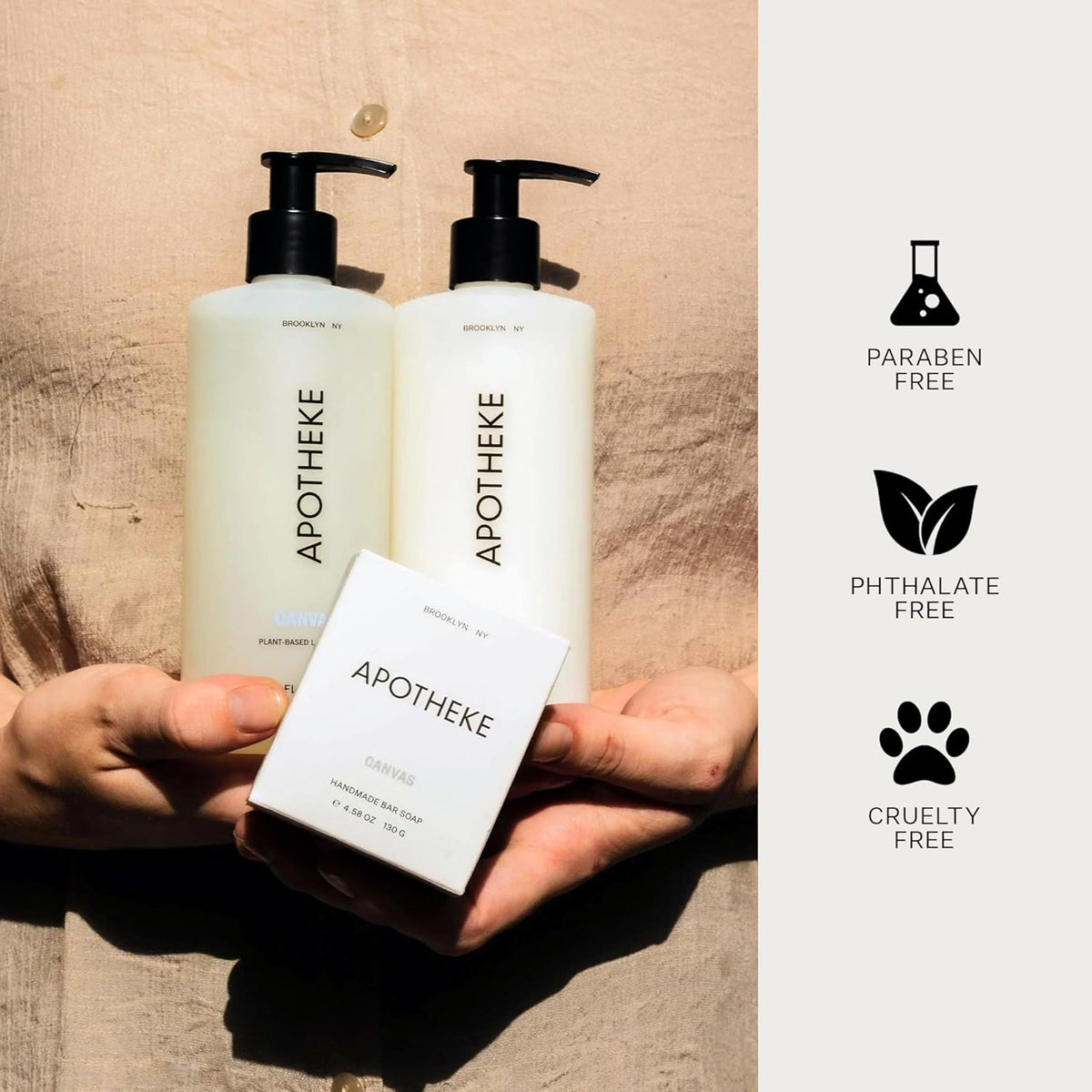 APOTHEKE Canvas label ingredients close-up emphasizing clean, paraben-free formulation