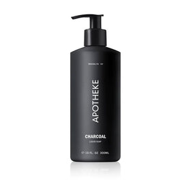 APOTHEKE front packaging shows charcoal hand soap aesthetic and elegant design