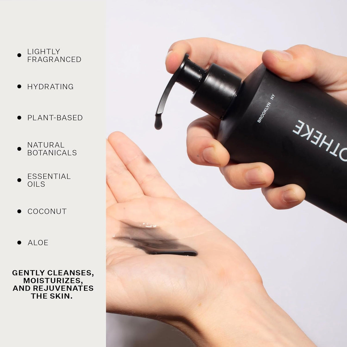 APOTHEKE label close-up revealing fragrance notes and key moisturizing ingredients