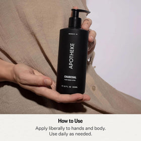 APOTHEKE lotion applied to hands, illustrates hydration and smooth finish