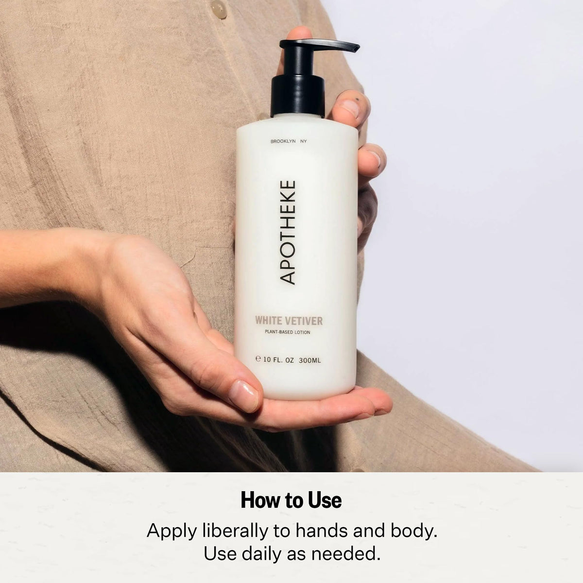 APOTHEKE applying lotion to hand for instant softness and smooth skin