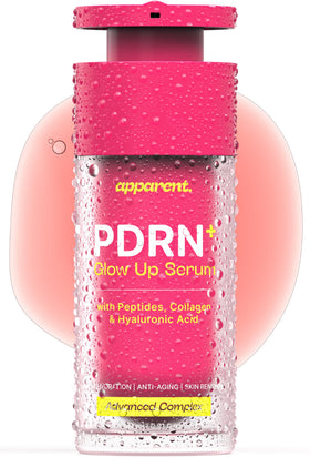 Apparent front packaging showing pink serum and benefits