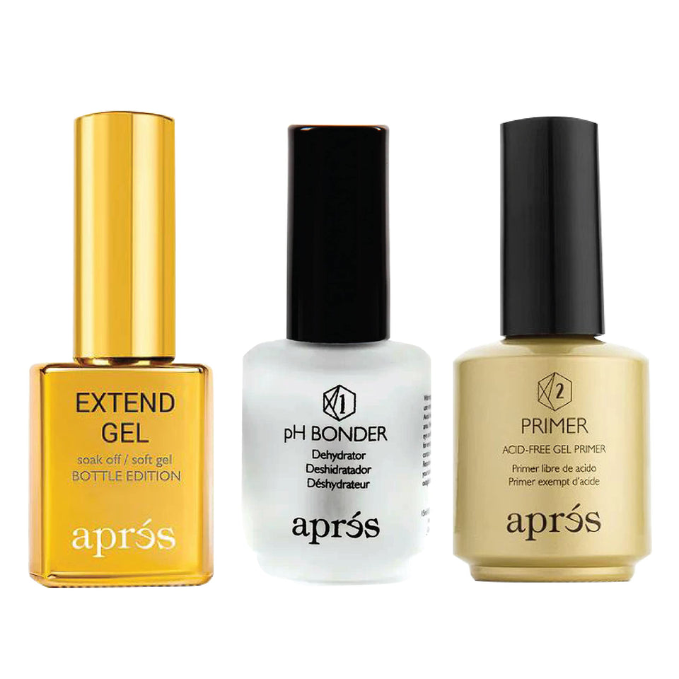 APRÉS kit front packaging showing three 15ml bottles and professional labeling for fast setup