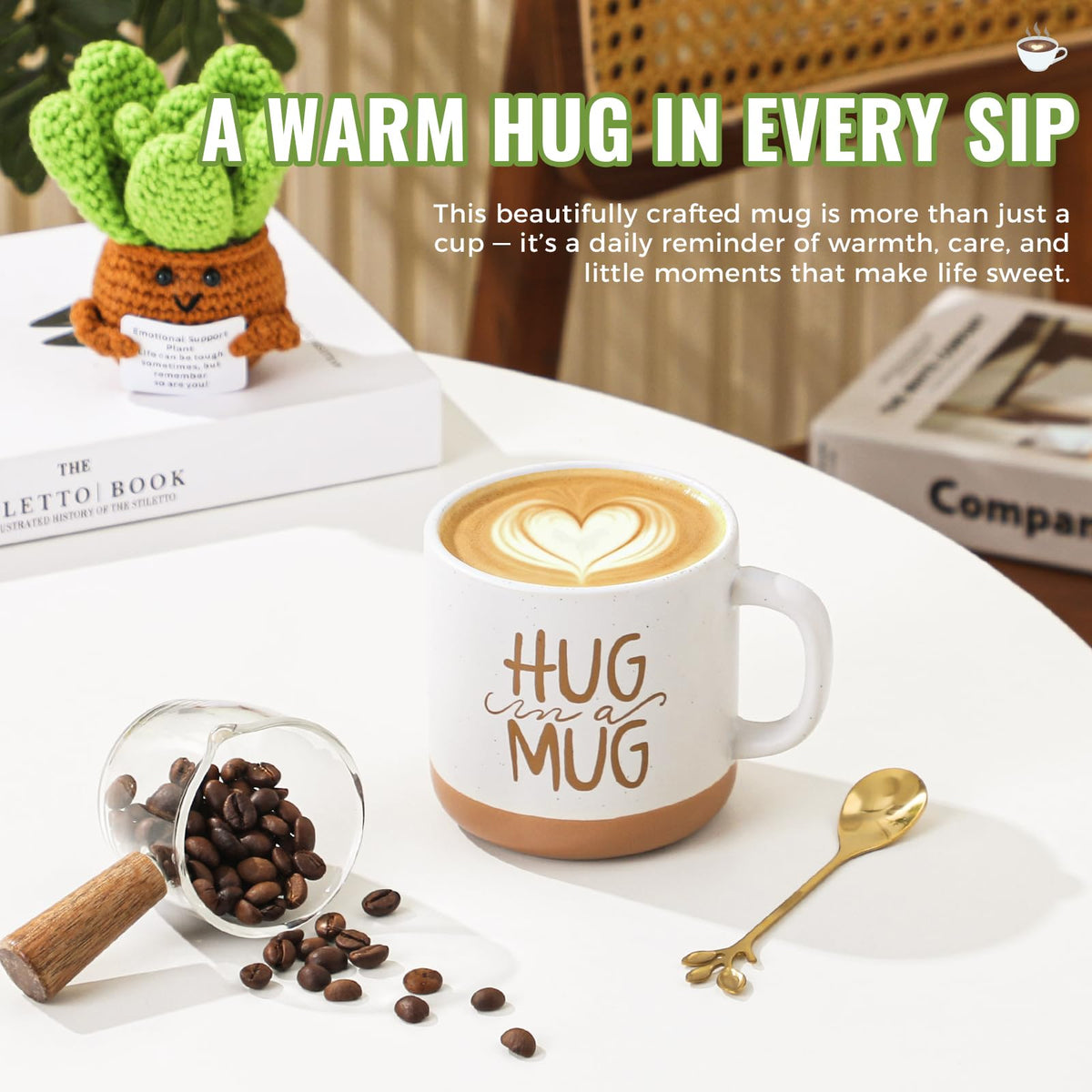APRBOX blanket and mug size comparison illustrating generous blanket and mug scale