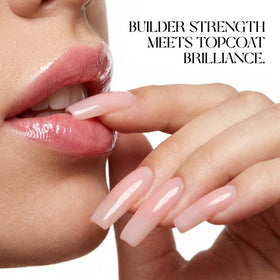 APRÉS cured nail close-up showing high-gloss non-wipe shine and durability