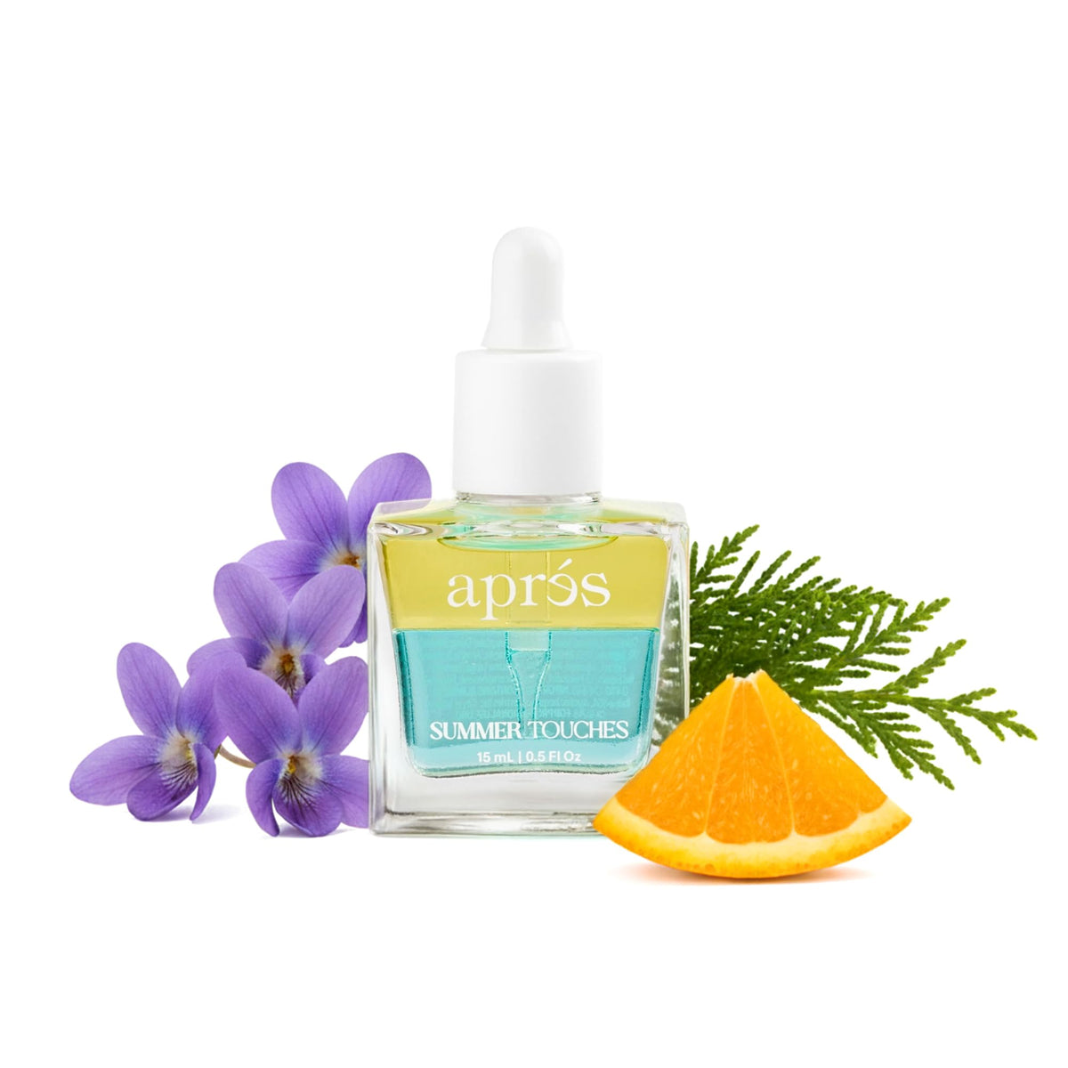 APRÉS front bottle showing label and Summer Touches scent, highlighting easy dosing
