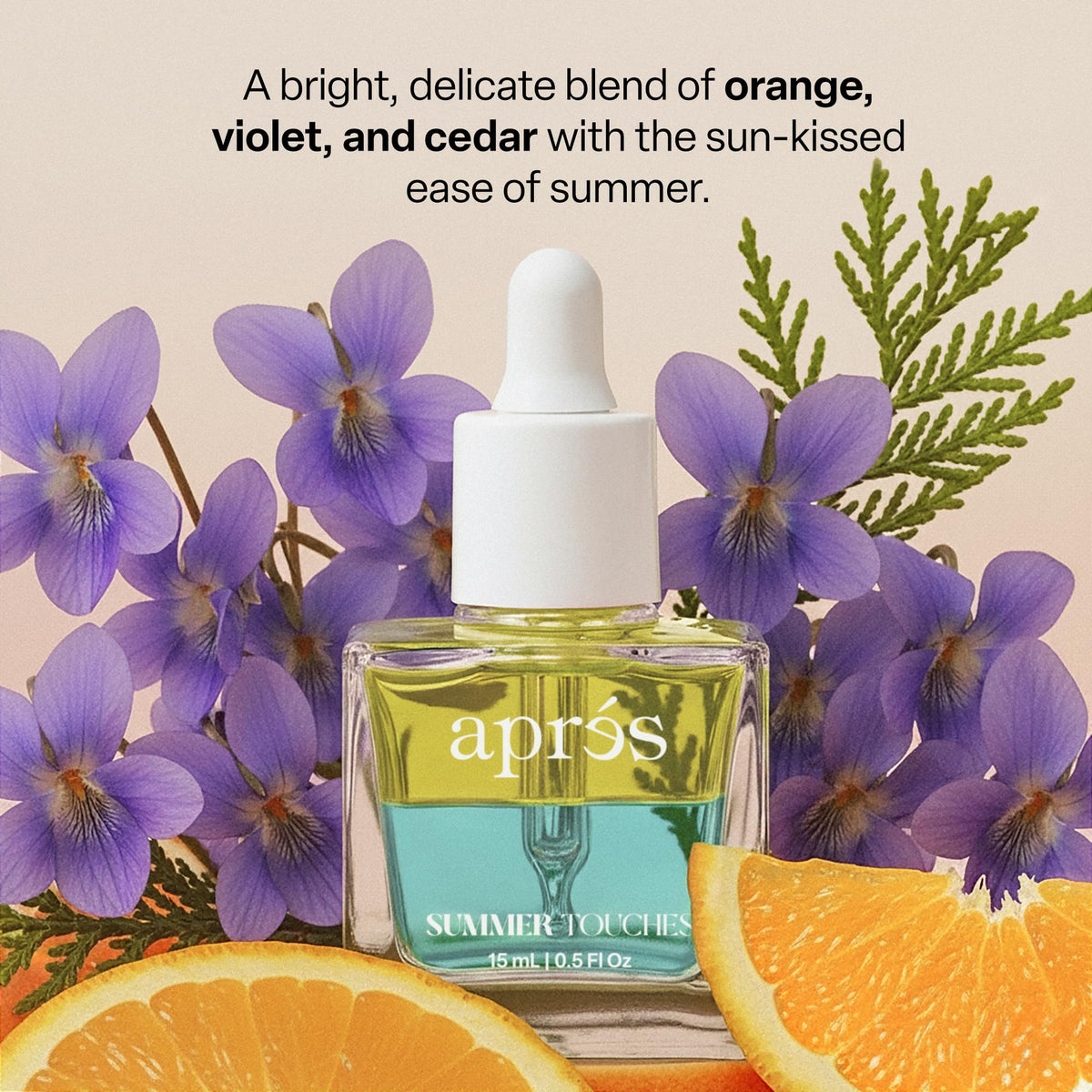 APRÉS open bottle with drop on fingertip, demonstrating precise application benefit