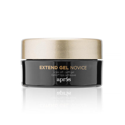 APRÉS jar front view showing Extend Gel Novice label and tidy packaging benefit