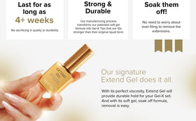 APRÉS bottle beside Gel-X tips demonstrating secure adhesion benefit