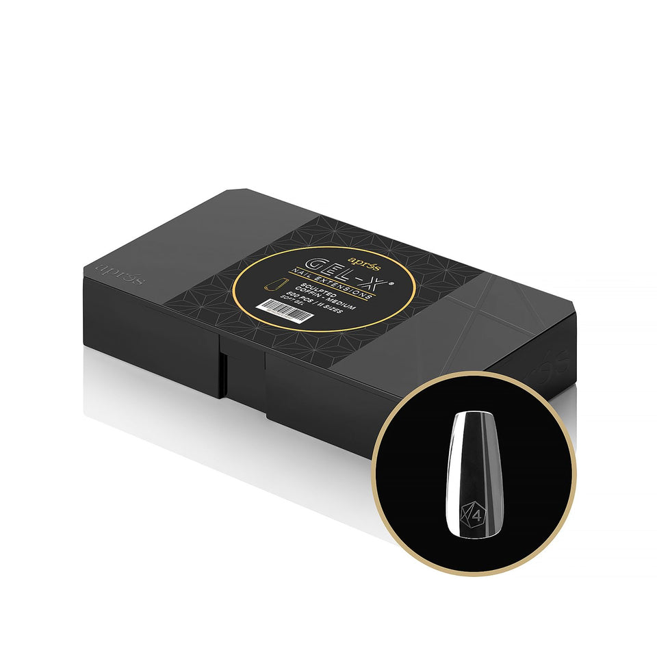 APRÉS front packaging showing 500 Gel-X coffin tips and quantity benefit