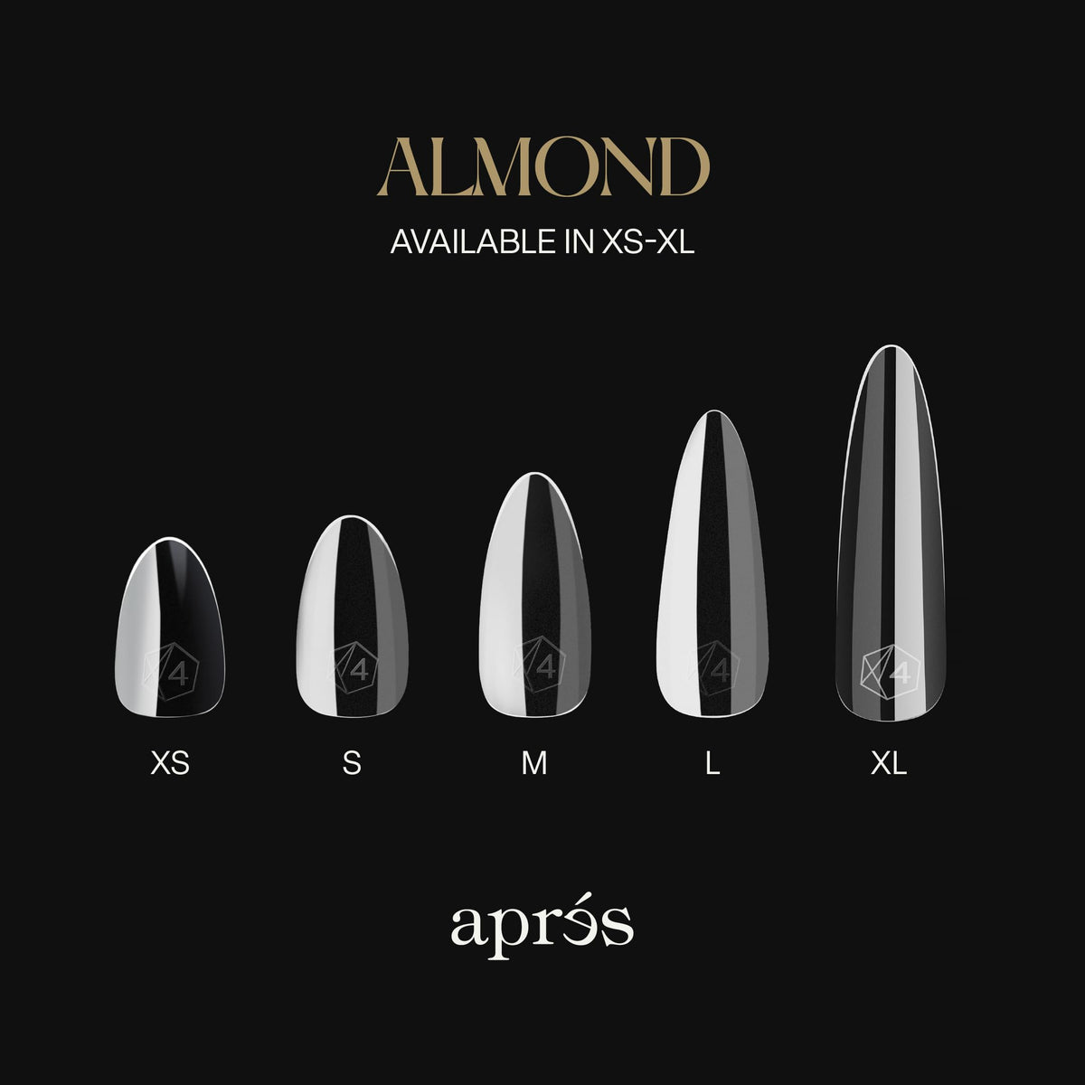 APRÉS layout of all 14 sizes and half-sizes for precise sizing and quick matching