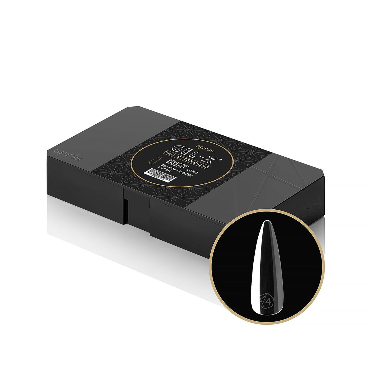 APRÉS box front packaging showing 500 Gel-X tips and sizes for salon readiness