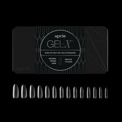 APRÉS box front packaging showing 280 Gel-X tips and branding benefits