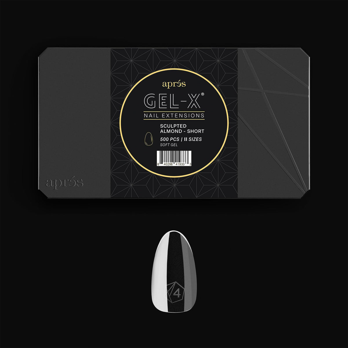 APRÉS front packaging showing 500-piece Gel-X box and included sizes, clear inventory benefit