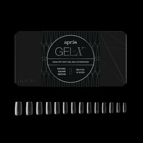 APRÉS box front packaging showing 280 Gel-X tips and included sizes for easy stocking