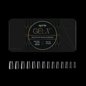 APRÉS front packaging showing 280 Gel-X coffin tips and included half-sizes