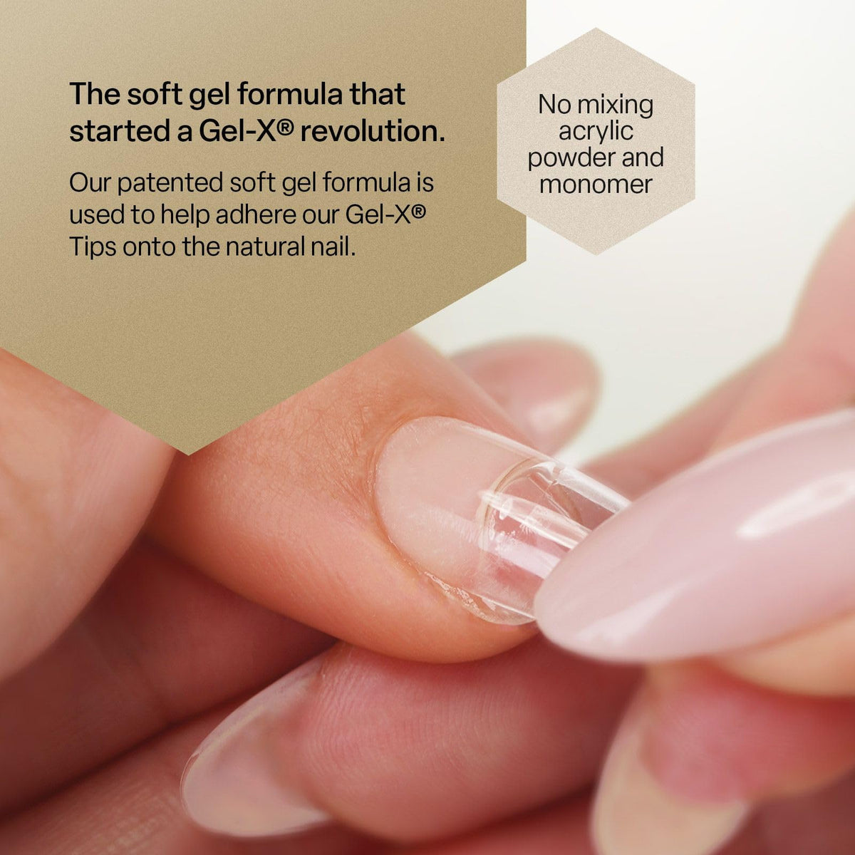 Completed Gel‑X extensions in lifestyle shot, APRÉS delivering salon finish