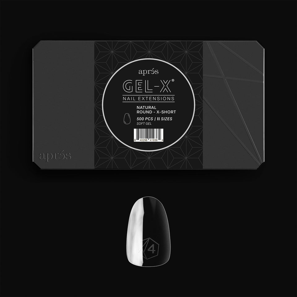 APRÉS front packaging showing 500 Gel-X tips and clear box benefit: inventory ready